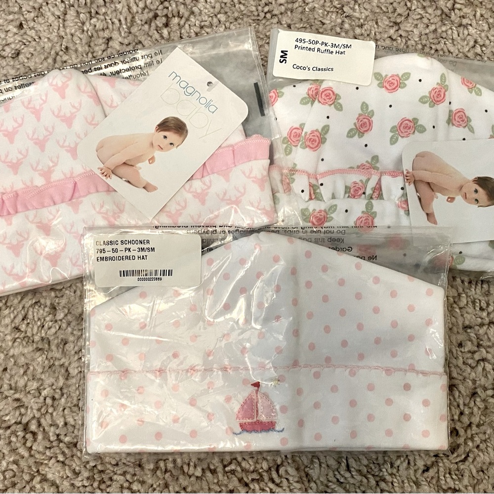 New Magnolia Baby 3 Months Baby Girl Hats Lot of 3